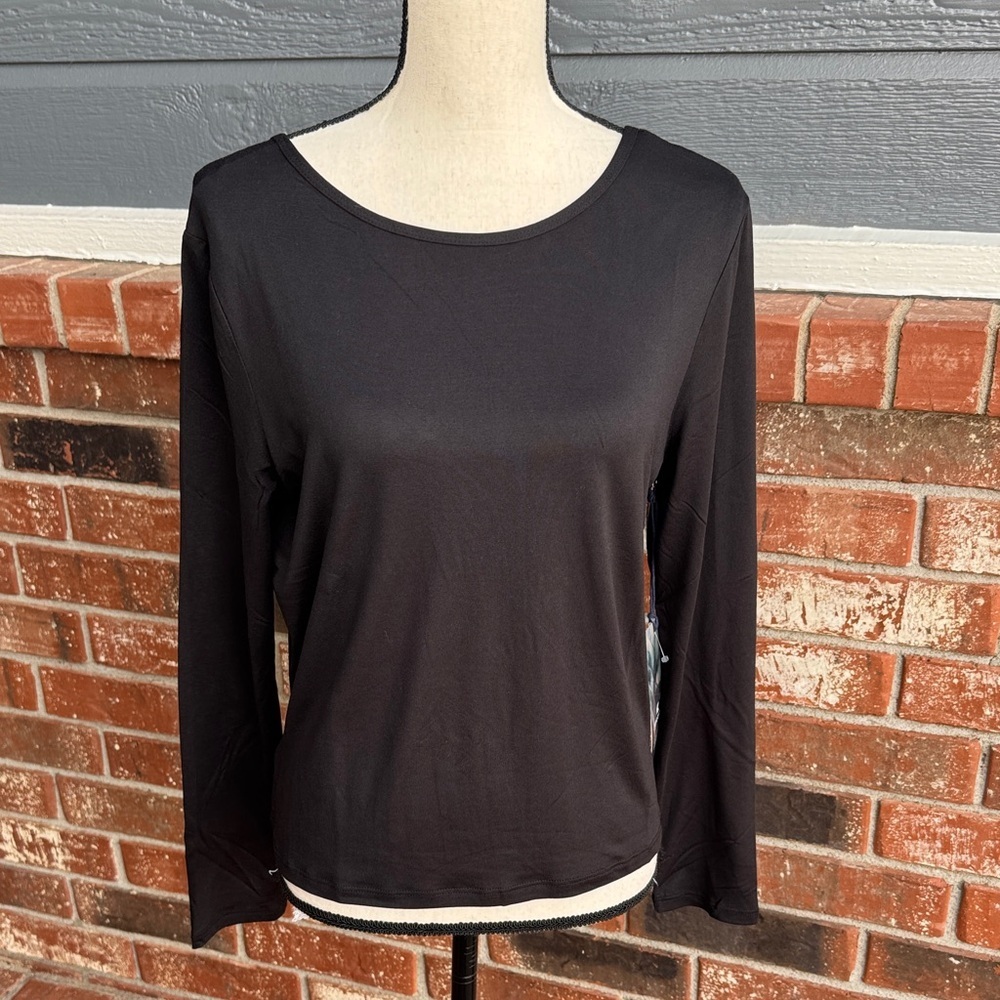 Kyodan Black Long Sleeve Moss Jersey Too Criss Cross Back Top Women’s Large NWT